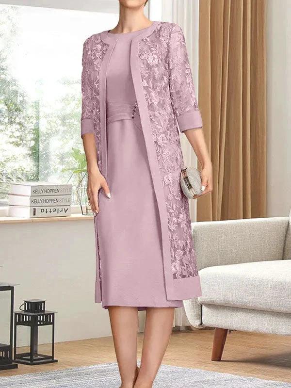 Sheath/Column Scoop Knee-Length Chiffon Mother of the Bride Dress With Pleated Sequins - Image 27