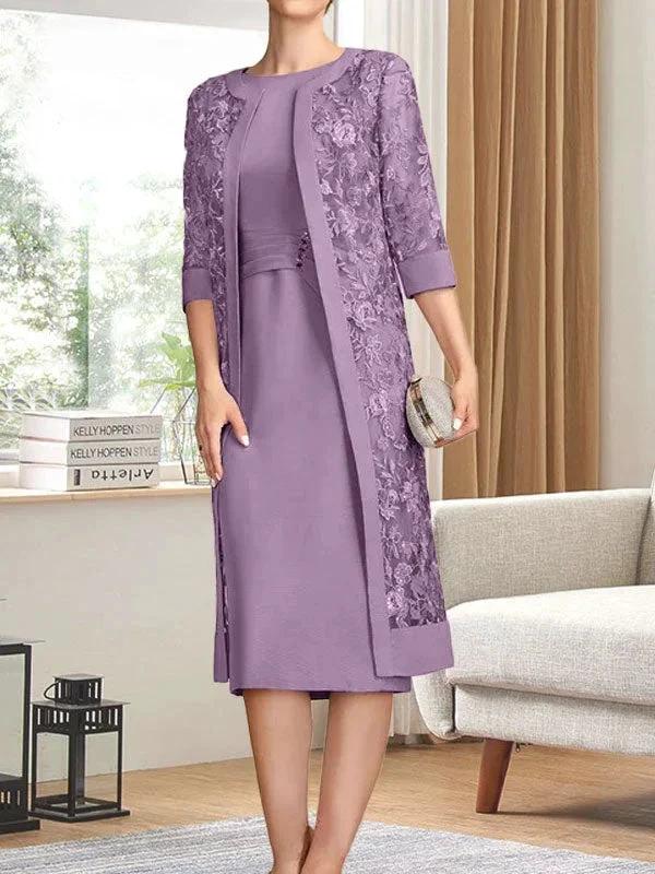 Sheath/Column Scoop Knee-Length Chiffon Mother of the Bride Dress With Pleated Sequins - Image 28