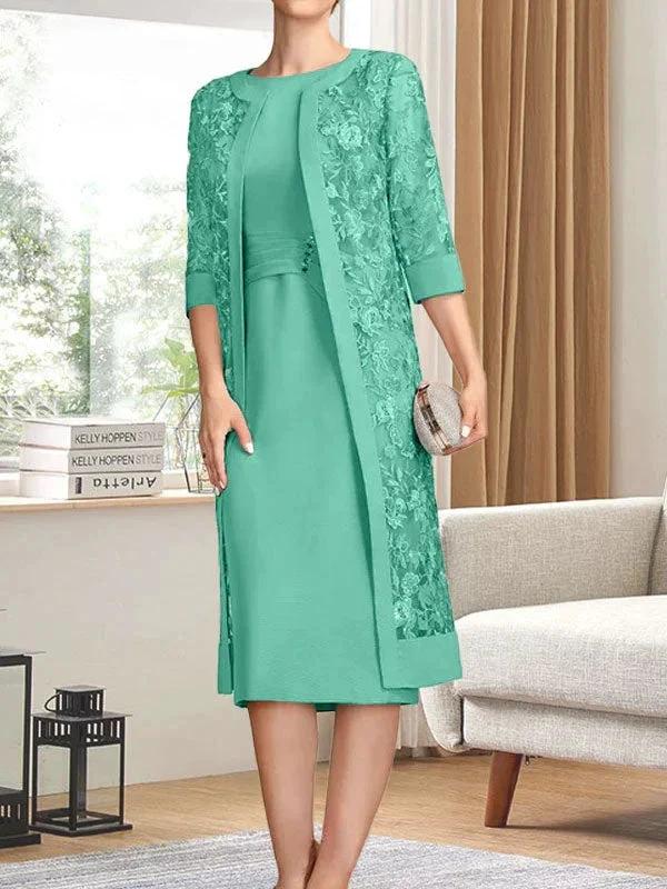 Sheath/Column Scoop Knee-Length Chiffon Mother of the Bride Dress With Pleated Sequins - Image 29