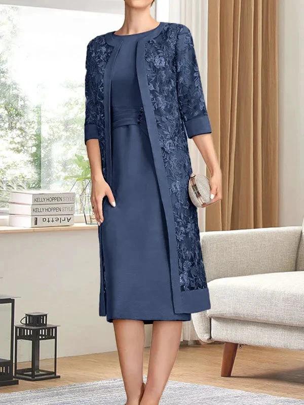 Sheath/Column Scoop Knee-Length Chiffon Mother of the Bride Dress With Pleated Sequins - Image 30