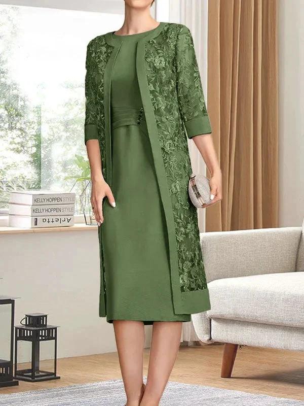 Sheath/Column Scoop Knee-Length Chiffon Mother of the Bride Dress With Pleated Sequins - Image 31