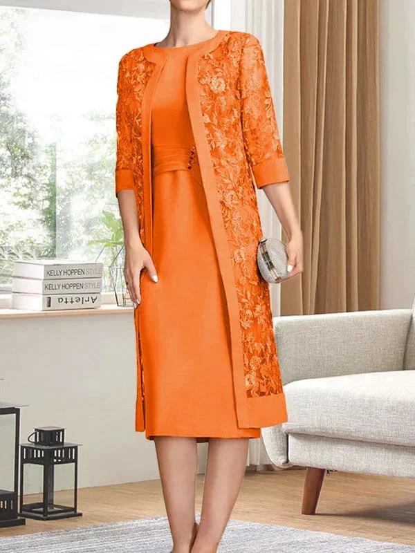 Sheath/Column Scoop Knee-Length Chiffon Mother of the Bride Dress With Pleated Sequins - Image 32