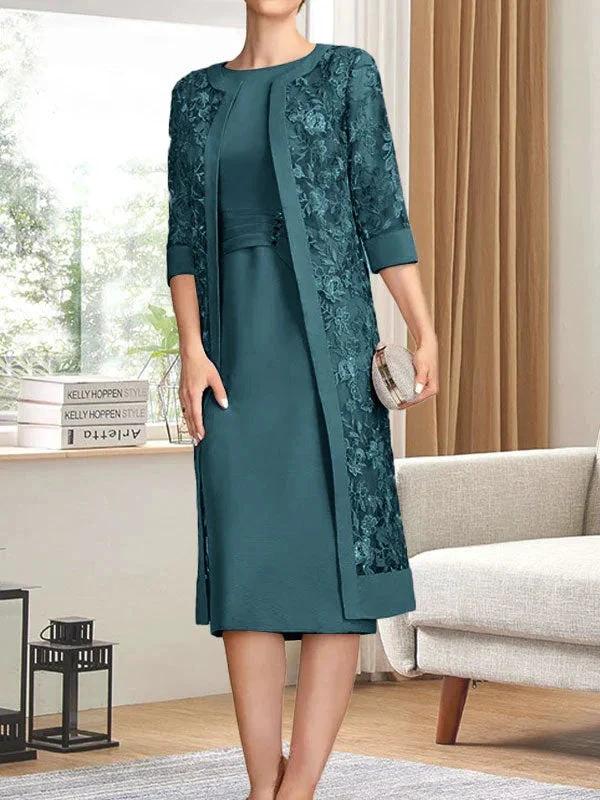 Sheath/Column Scoop Knee-Length Chiffon Mother of the Bride Dress With Pleated Sequins - Image 33