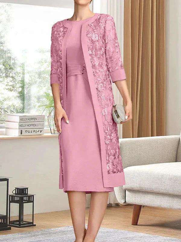 Sheath/Column Scoop Knee-Length Chiffon Mother of the Bride Dress With Pleated Sequins - Image 34