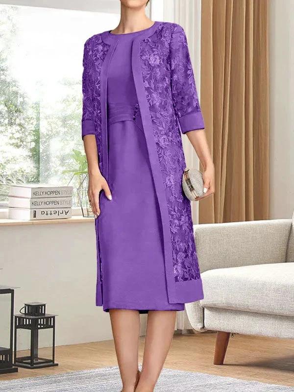 Sheath/Column Scoop Knee-Length Chiffon Mother of the Bride Dress With Pleated Sequins - Image 35