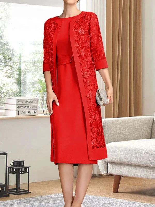 Sheath/Column Scoop Knee-Length Chiffon Mother of the Bride Dress With Pleated Sequins - Image 36