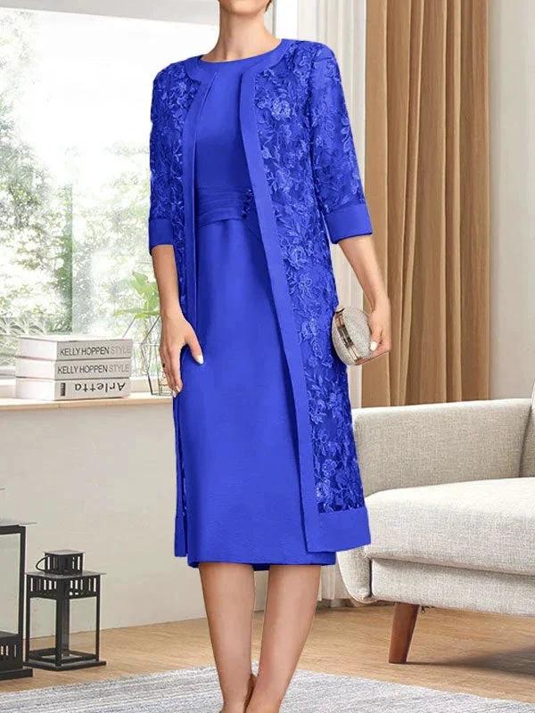 Sheath/Column Scoop Knee-Length Chiffon Mother of the Bride Dress With Pleated Sequins - Image 37