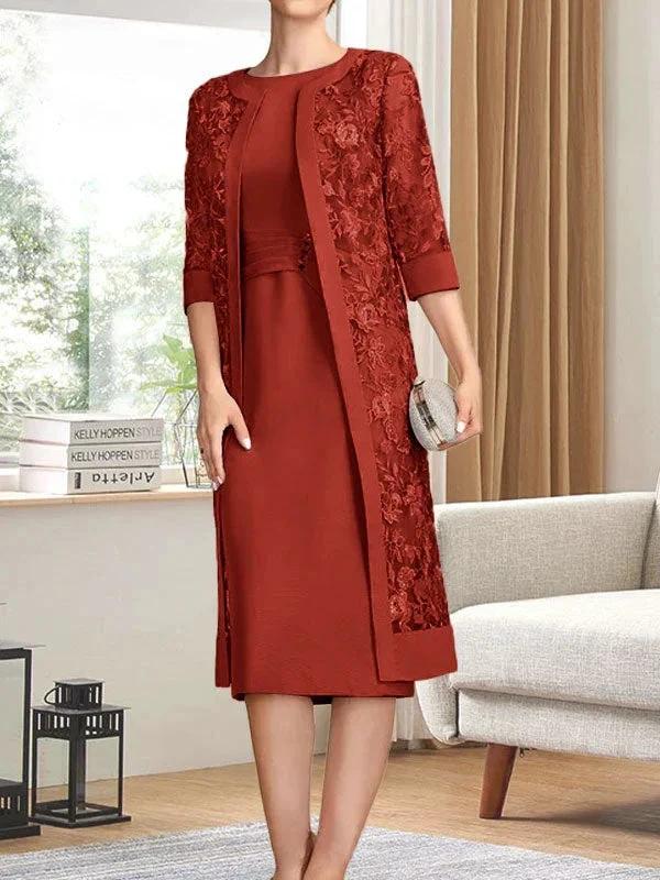 Sheath/Column Scoop Knee-Length Chiffon Mother of the Bride Dress With Pleated Sequins - Image 38