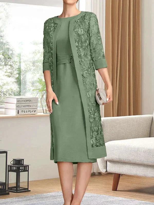 Sheath/Column Scoop Knee-Length Chiffon Mother of the Bride Dress With Pleated Sequins - Image 39