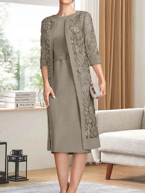 Sheath/Column Scoop Knee-Length Chiffon Mother of the Bride Dress With Pleated Sequins - Image 40