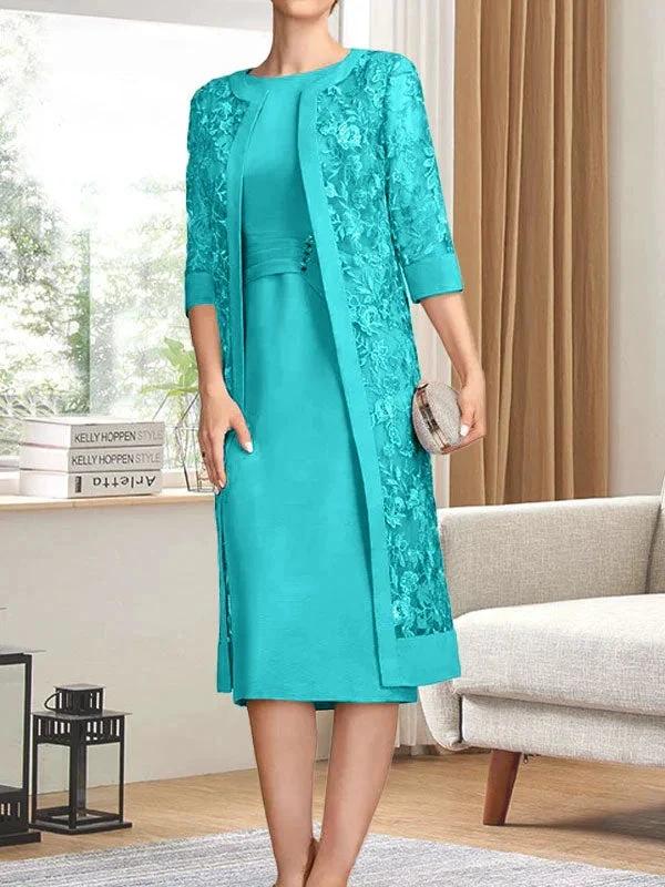 Sheath/Column Scoop Knee-Length Chiffon Mother of the Bride Dress With Pleated Sequins - Image 42