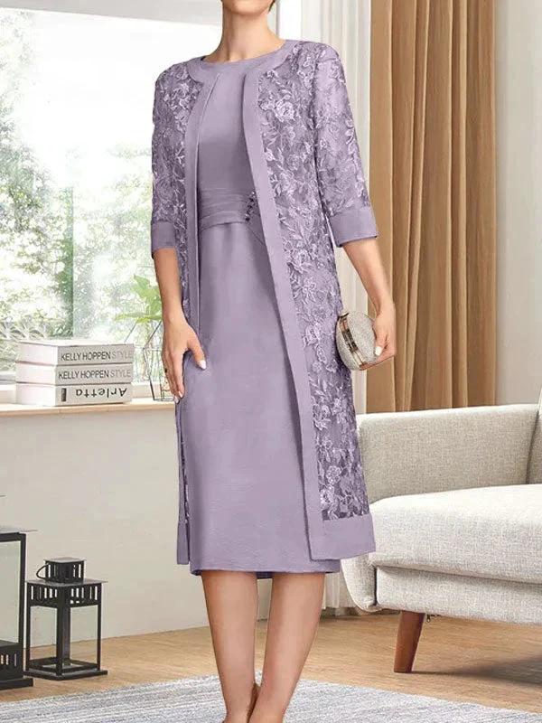 Sheath/Column Scoop Knee-Length Chiffon Mother of the Bride Dress With Pleated Sequins - Image 45