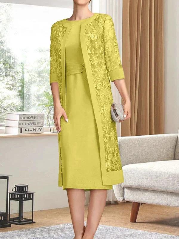 Sheath/Column Scoop Knee-Length Chiffon Mother of the Bride Dress With Pleated Sequins - Image 46