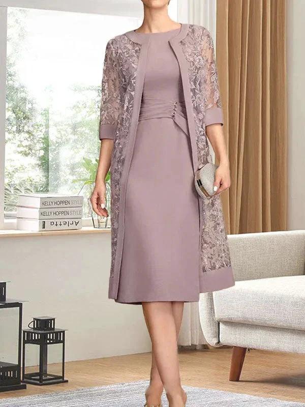 Sheath/Column Scoop Knee-Length Chiffon Mother of the Bride Dress With Pleated Sequins - Image 5