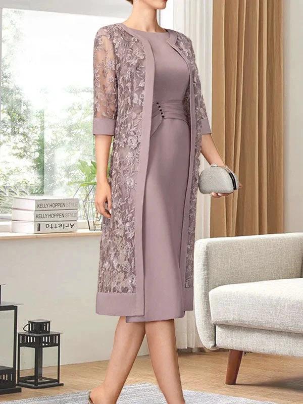 Sheath/Column Scoop Knee-Length Chiffon Mother of the Bride Dress With Pleated Sequins - Image 6