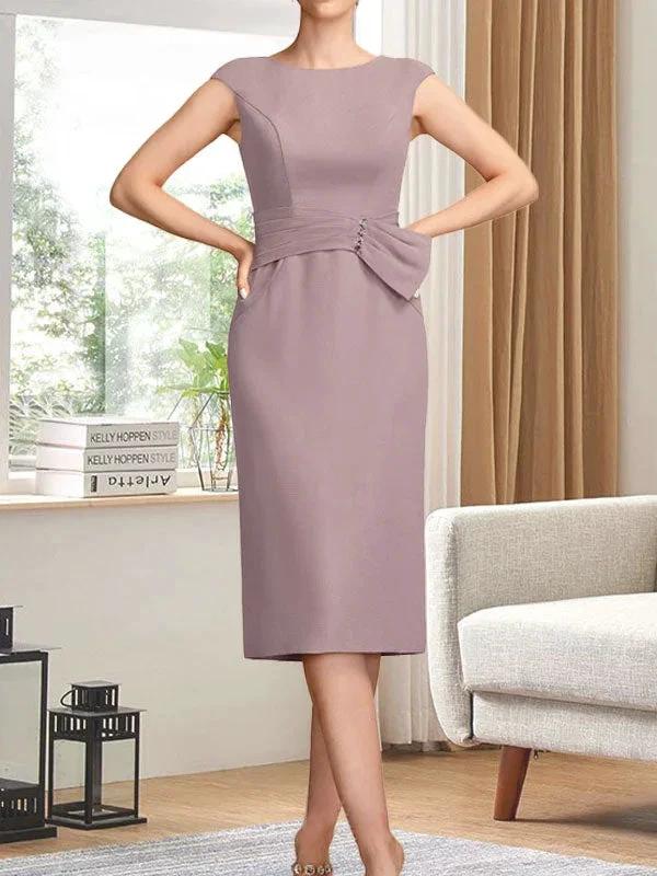 Sheath/Column Scoop Knee-Length Chiffon Mother of the Bride Dress With Pleated Sequins - Image 8