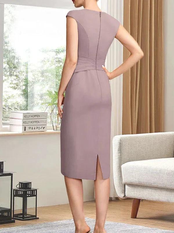 Sheath/Column Scoop Knee-Length Chiffon Mother of the Bride Dress With Pleated Sequins - Image 9