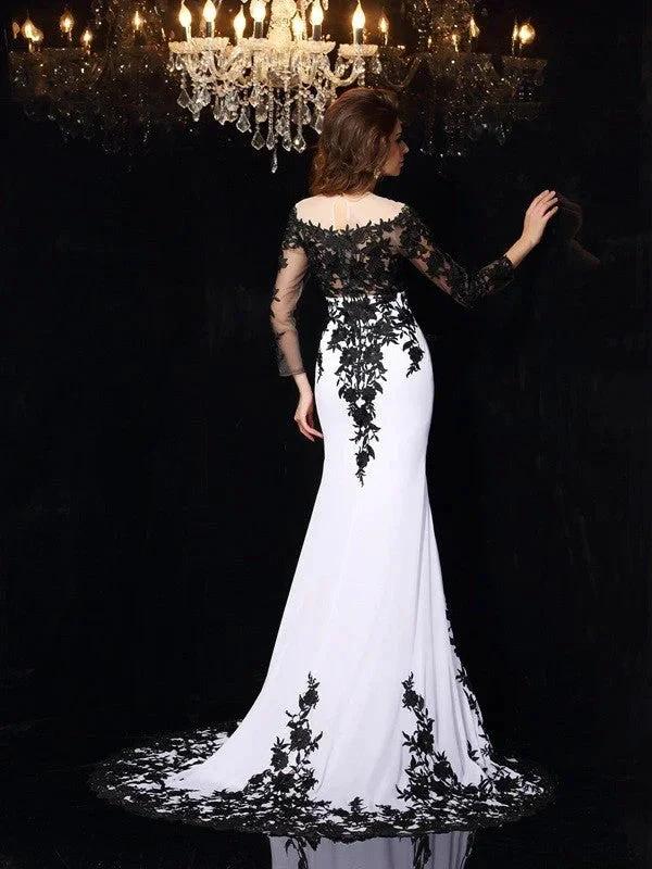 Sheath/Column Scoop Lace Long Sleeves Long Chiffon Prom Dresses - Image 2