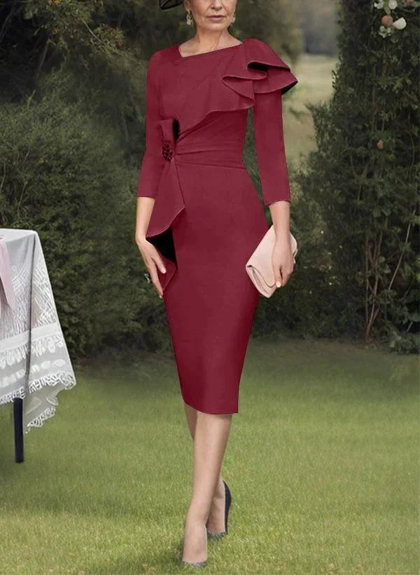 Sheath/Column Scoop Mother of the Bride Dresses with Ruffles - Image 53