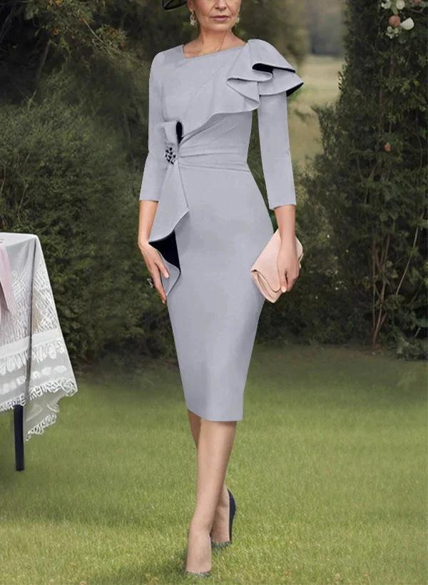 Sheath/Column Scoop Mother of the Bride Dresses with Ruffles - Image 64
