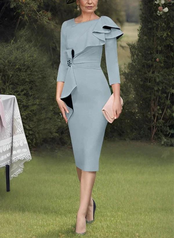 Sheath/Column Scoop Mother of the Bride Dresses with Ruffles - Image 65