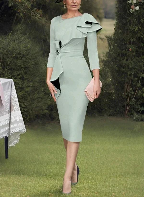 Sheath/Column Scoop Mother of the Bride Dresses with Ruffles - Image 76