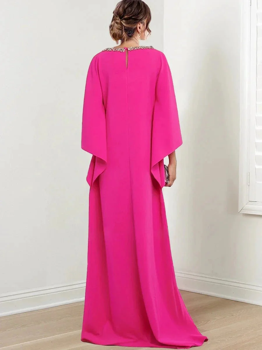 Sheath/Column Scoop Neck 3/4 Sleeves Floor-Length Mother of the Bride Dresses with Rhinestone - Image 2