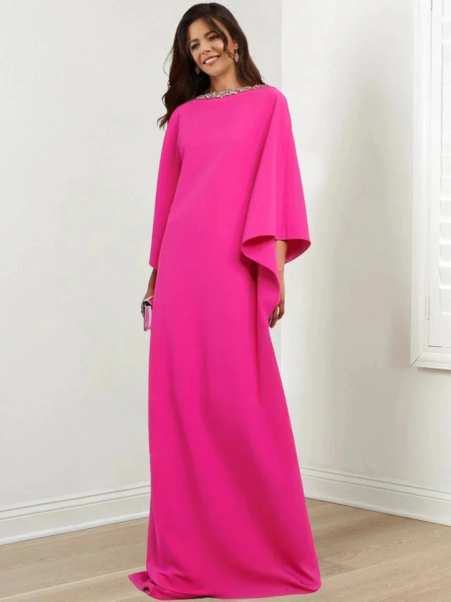 Sheath/Column Scoop Neck 3/4 Sleeves Floor-Length Mother of the Bride Dresses with Rhinestone - Image 3