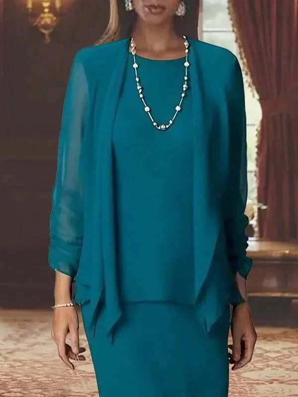 Sheath/Column Scoop Neck Long Sleeves Floor-Length Mother of the Bride Dresses - Image 2