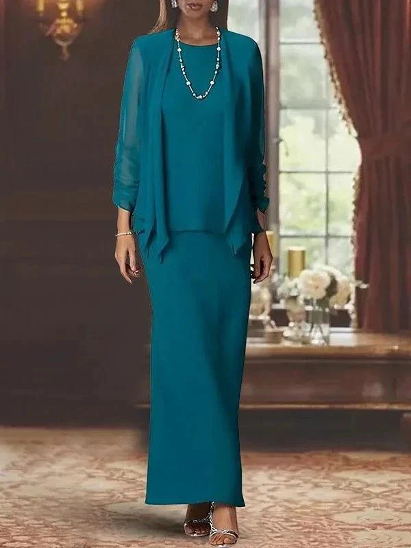 Sheath/Column Scoop Neck Long Sleeves Floor-Length Mother of the Bride Dresses - Image 3
