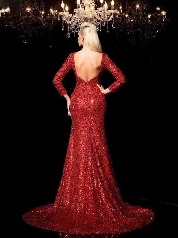 Sheath/Column Scoop Sequin Long Sleeves Long Sequins Prom Dresses - Image 2