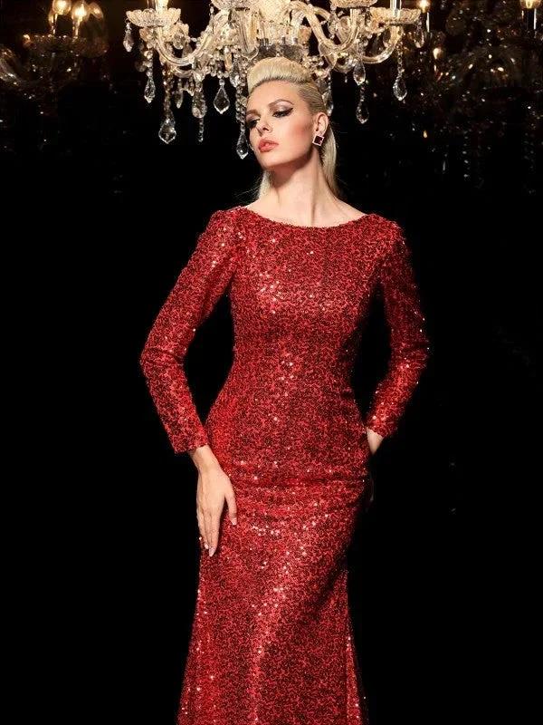 Sheath/Column Scoop Sequin Long Sleeves Long Sequins Prom Dresses - Image 4