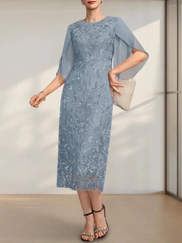 Sheath/Column Scoop Tea-Length Lace Chiffon Mother of the Bride Dress - Image 10