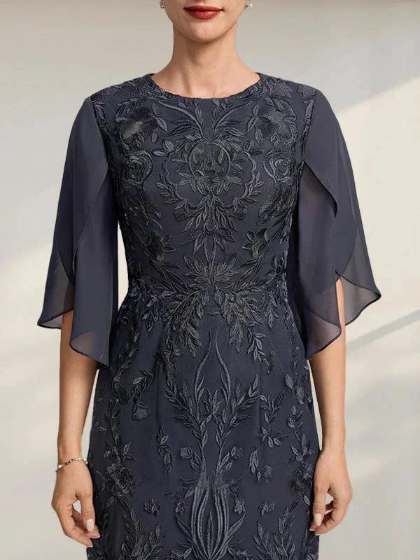 Sheath/Column Scoop Tea-Length Lace Chiffon Mother of the Bride Dress - Image 28