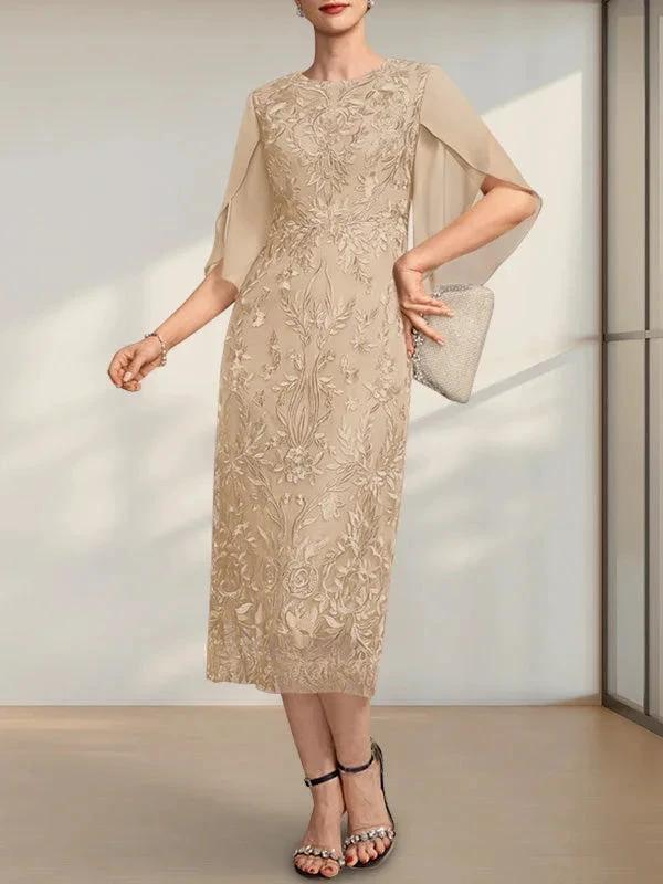 Sheath/Column Scoop Tea-Length Lace Chiffon Mother of the Bride Dress - Image 7