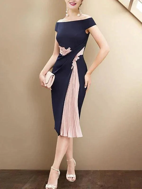 Sheath/Column Short Sleeves  Knee Length Mother of the Bride Dresses - Image 2