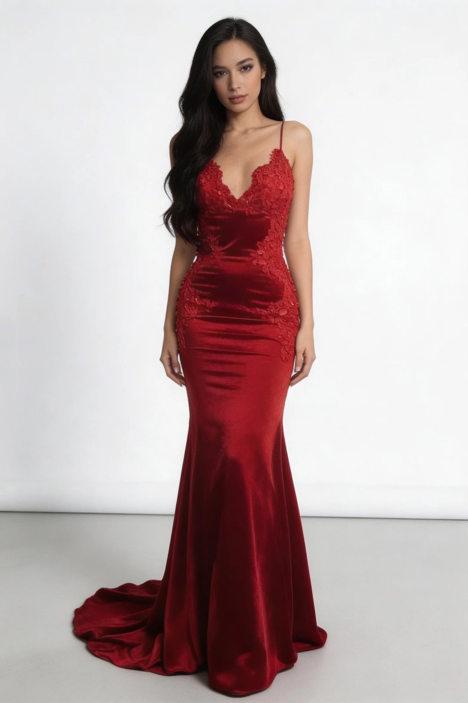 Sleeveless Spaghetti Strap Satin Prom Dress with Floral Applique - Image 2