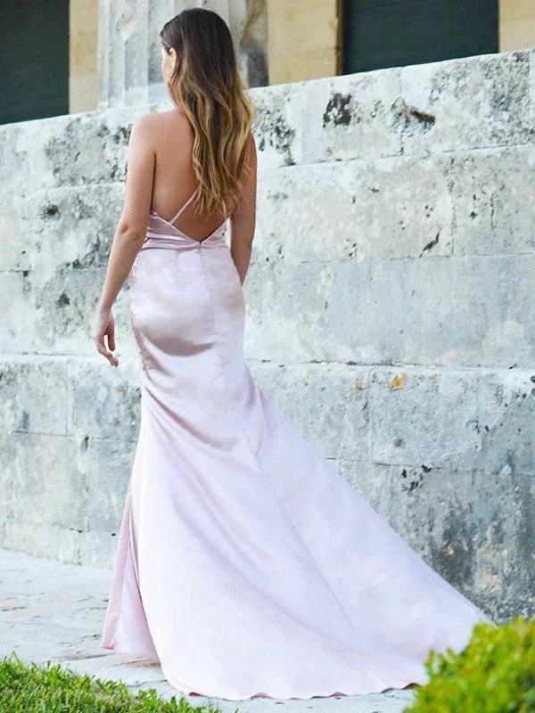 Sheath/Column Spaghetti Straps Silk like Satin Sleeveless Prom Dresses - Image 5