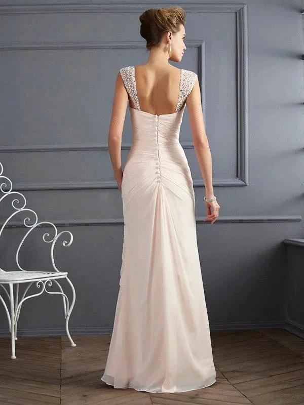 Sheath/Column Straps Sleeveless Beading Long Chiffon Prom Dresses - Image 2