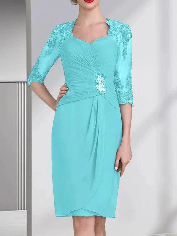 Sheath/Column Sweetheart Knee-Length Chiffon Mother of the Bride Dress With Beading Appliques Lace Sequins Pleated - Image 10