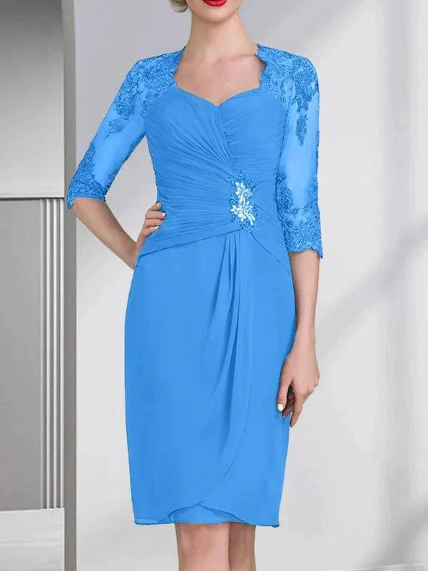Sheath/Column Sweetheart Knee-Length Chiffon Mother of the Bride Dress With Beading Appliques Lace Sequins Pleated - Image 12