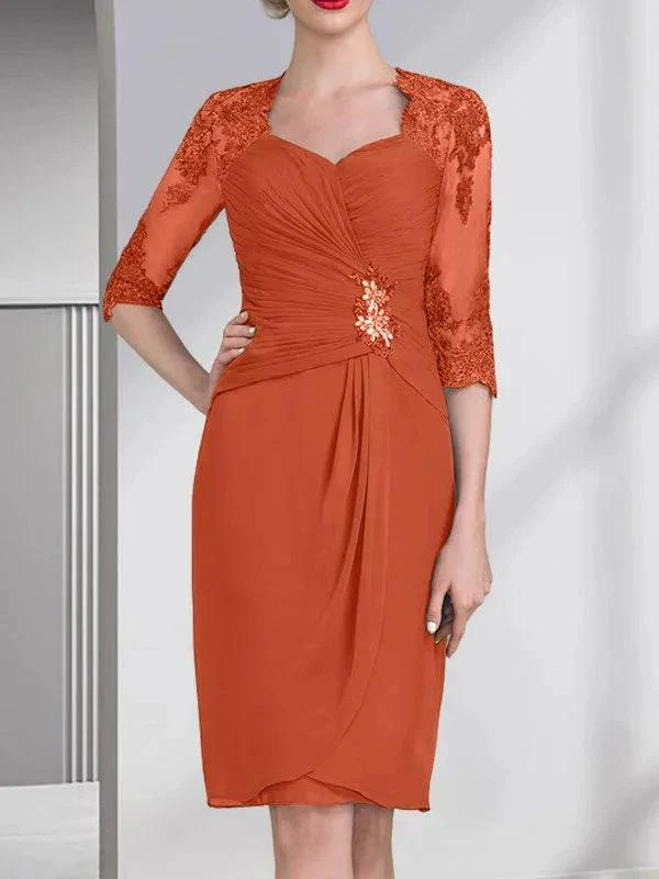 Sheath/Column Sweetheart Knee-Length Chiffon Mother of the Bride Dress With Beading Appliques Lace Sequins Pleated - Image 14
