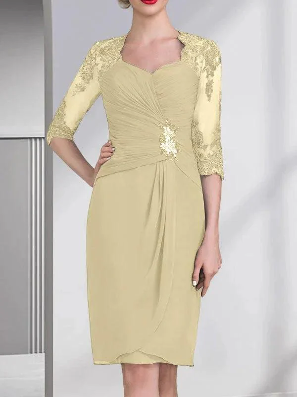 Sheath/Column Sweetheart Knee-Length Chiffon Mother of the Bride Dress With Beading Appliques Lace Sequins Pleated - Image 15