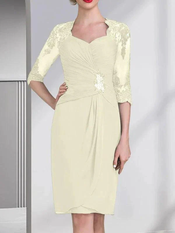 Sheath/Column Sweetheart Knee-Length Chiffon Mother of the Bride Dress With Beading Appliques Lace Sequins Pleated - Image 23