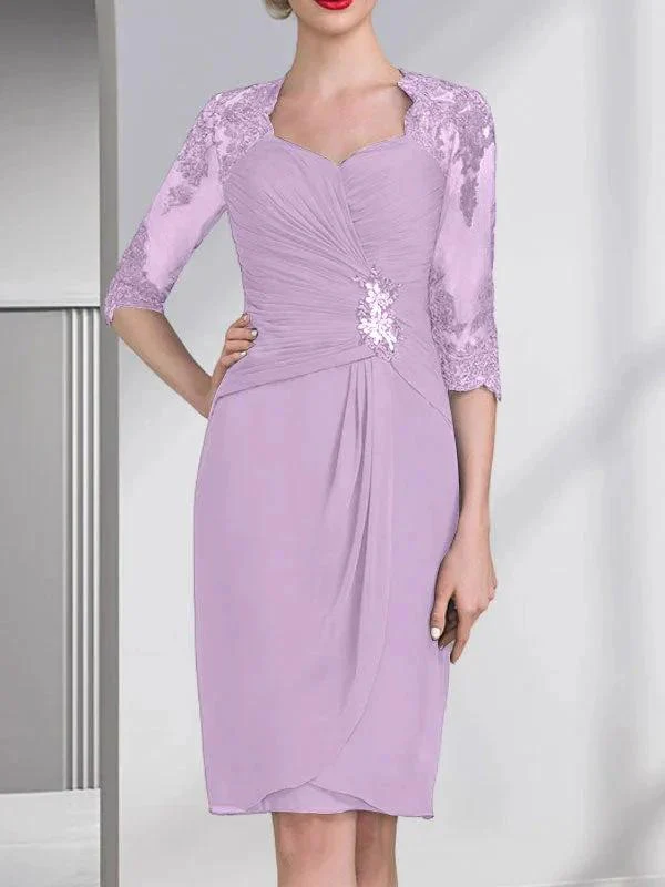 Sheath/Column Sweetheart Knee-Length Chiffon Mother of the Bride Dress With Beading Appliques Lace Sequins Pleated - Image 25