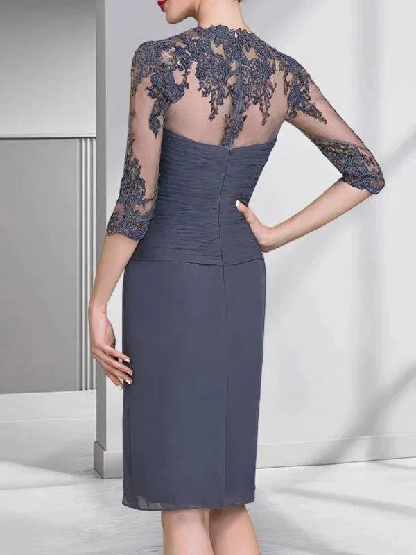 Sheath/Column Sweetheart Knee-Length Chiffon Mother of the Bride Dress With Beading Appliques Lace Sequins Pleated - Image 5