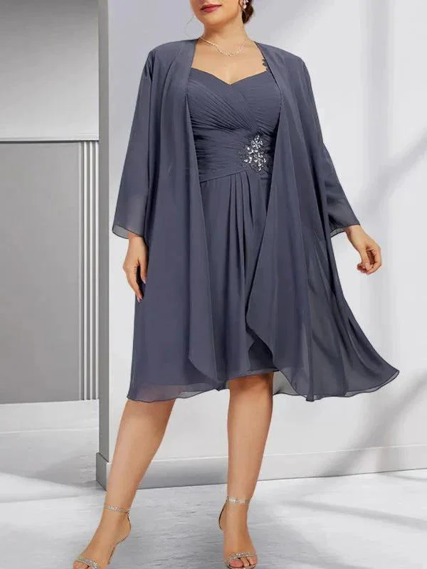 Sheath/Column Sweetheart Knee-Length Chiffon Mother of the Bride Dress With Beading Appliques Lace Sequins Pleated - Image 6
