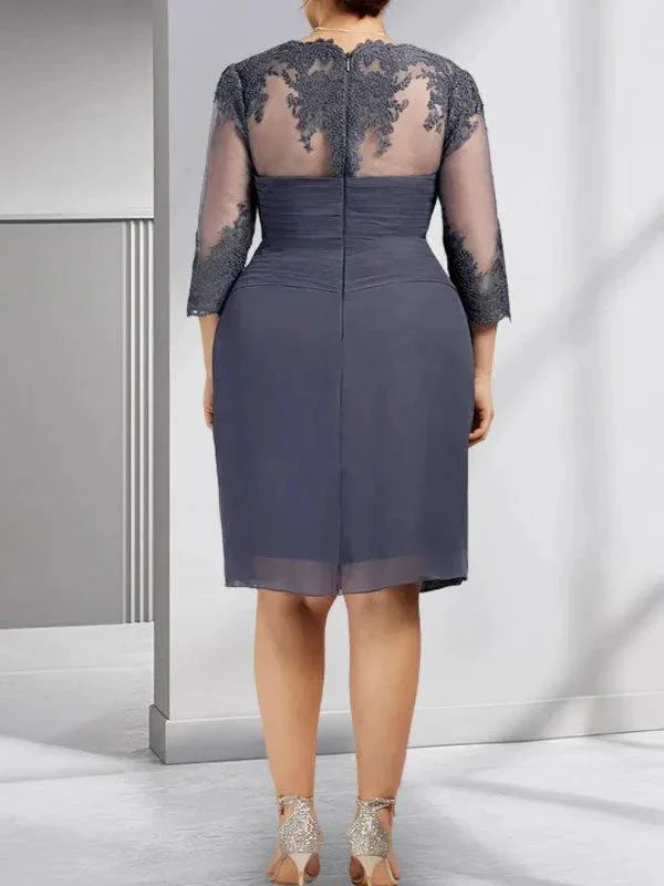 Sheath/Column Sweetheart Knee-Length Chiffon Mother of the Bride Dress With Beading Appliques Lace Sequins Pleated - Image 7