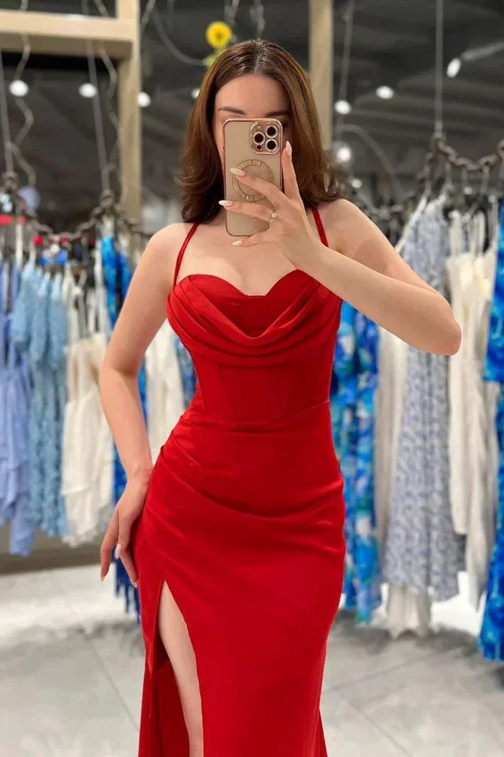 Sheath/Column Sweetheart Ruched Satin Long Prom Evening Dress Y5713 - Image 2