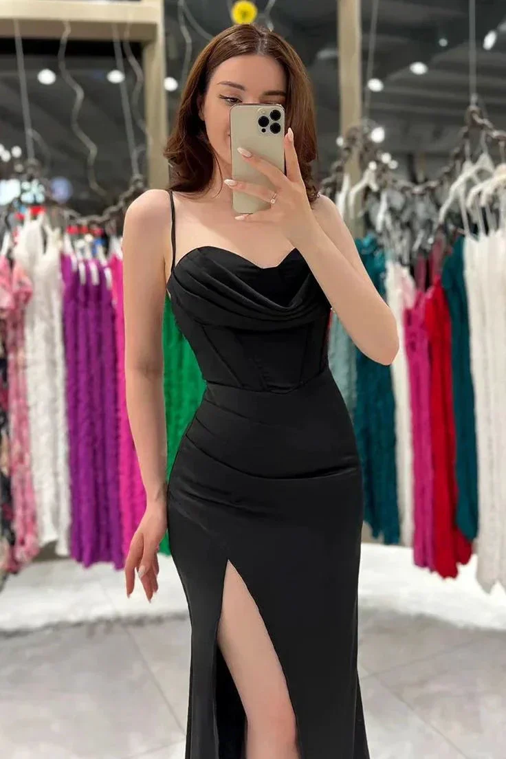 Sheath/Column Sweetheart Ruched Satin Long Prom Evening Dress Y6390 - Image 2